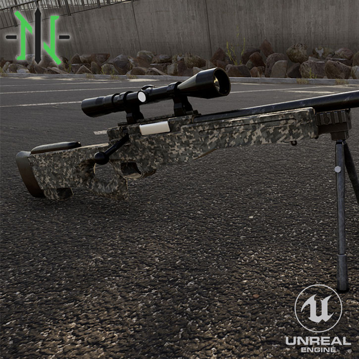 Modelo 3D realista para videojuegos del rifle de francotirador mítico AWP