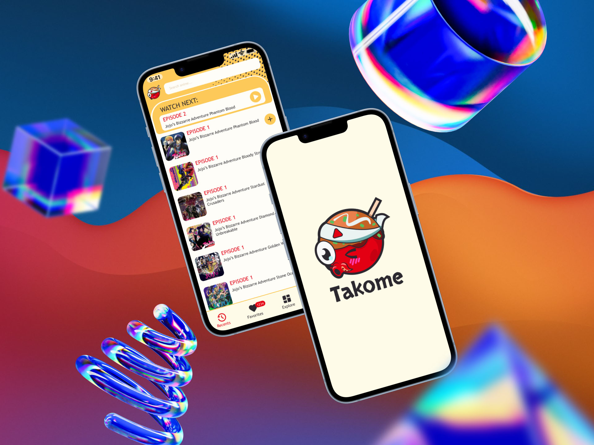 Mockup de Takome, uno de los proyectos UI/UX de Nico, una aplicación de streaming anime