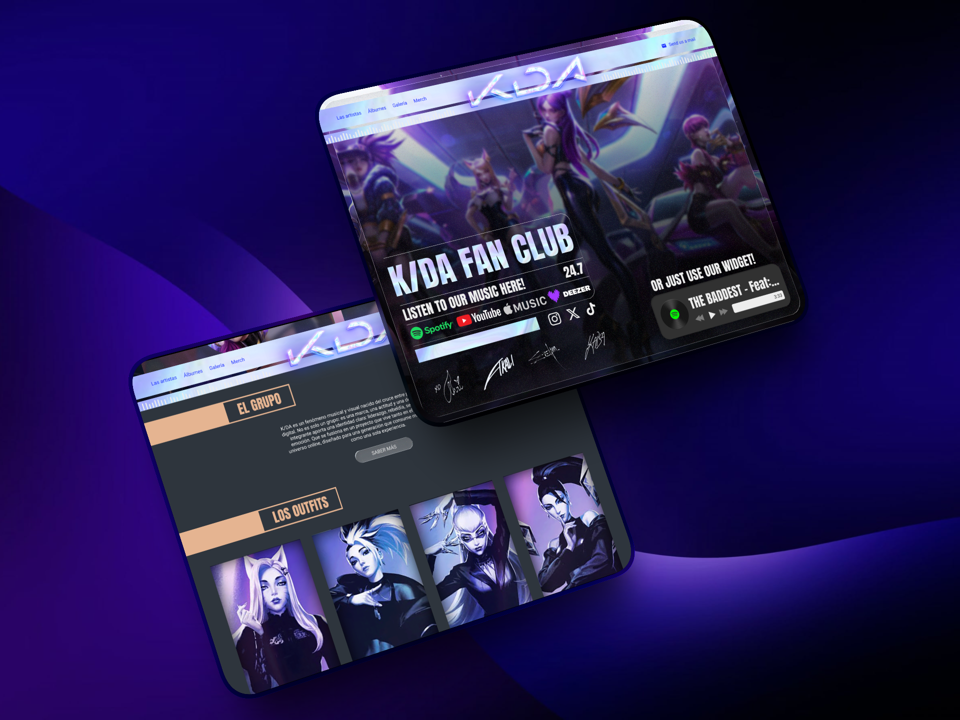 Mockup de K/DA Fan Club uno de los proyectos UI/UX de Nico, una aplicación de streaming anime